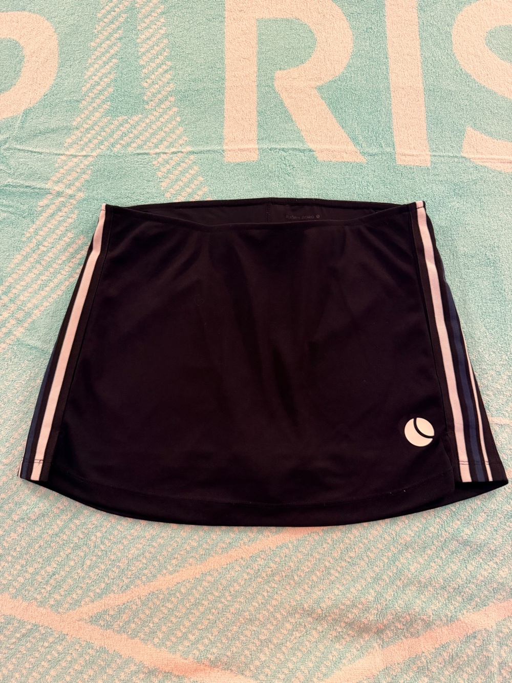 Bjorn Borg Black Mini Tennis Skirt/Skort with White and Light Blue Stripes